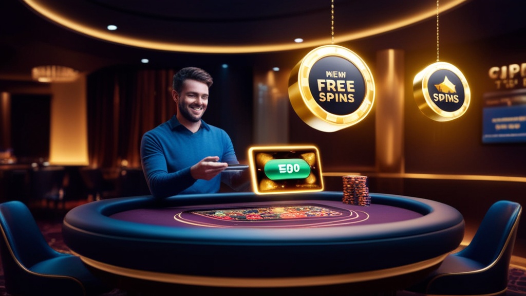 Speler ziet een no deposit bonus op een scherm in een donker casino