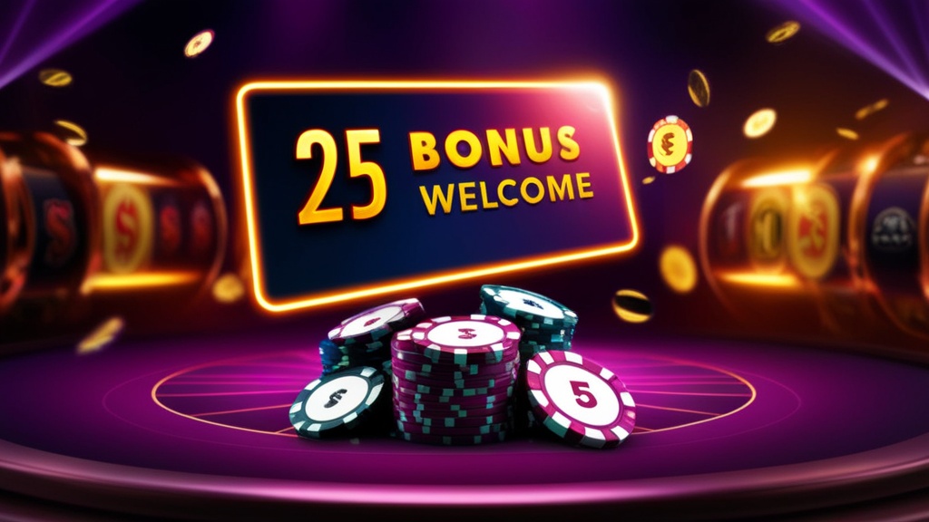 Welkomstbonus van 25 euro naast chips en slotmachines in een donker casino