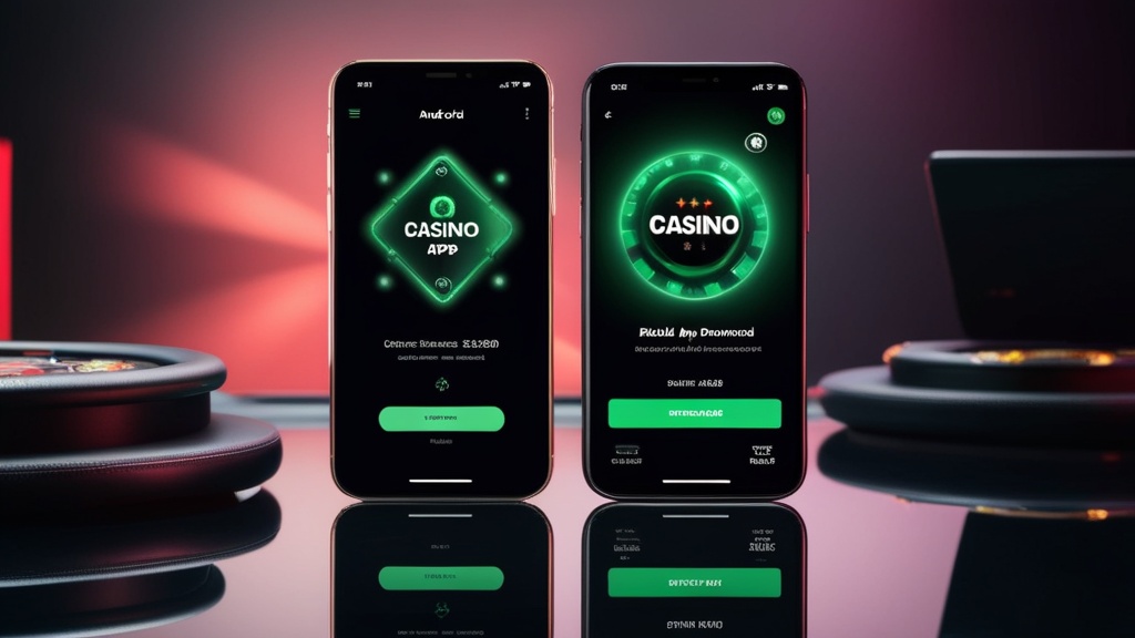 Android- en iPhone-scherm met mobiele downloadopties voor de casino-app