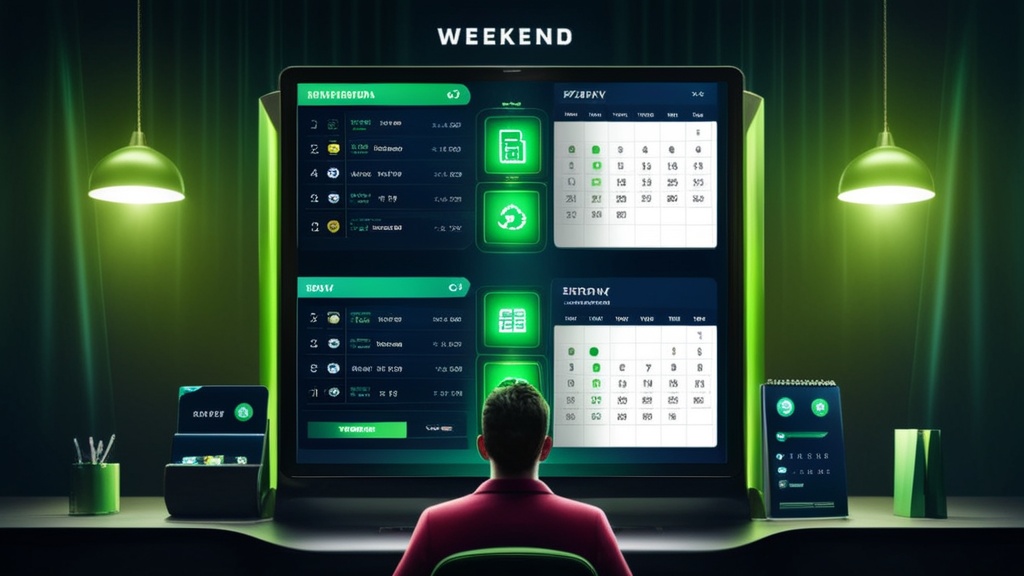 Weekendopname met kalender, bankiconen en een speler die de status controleert